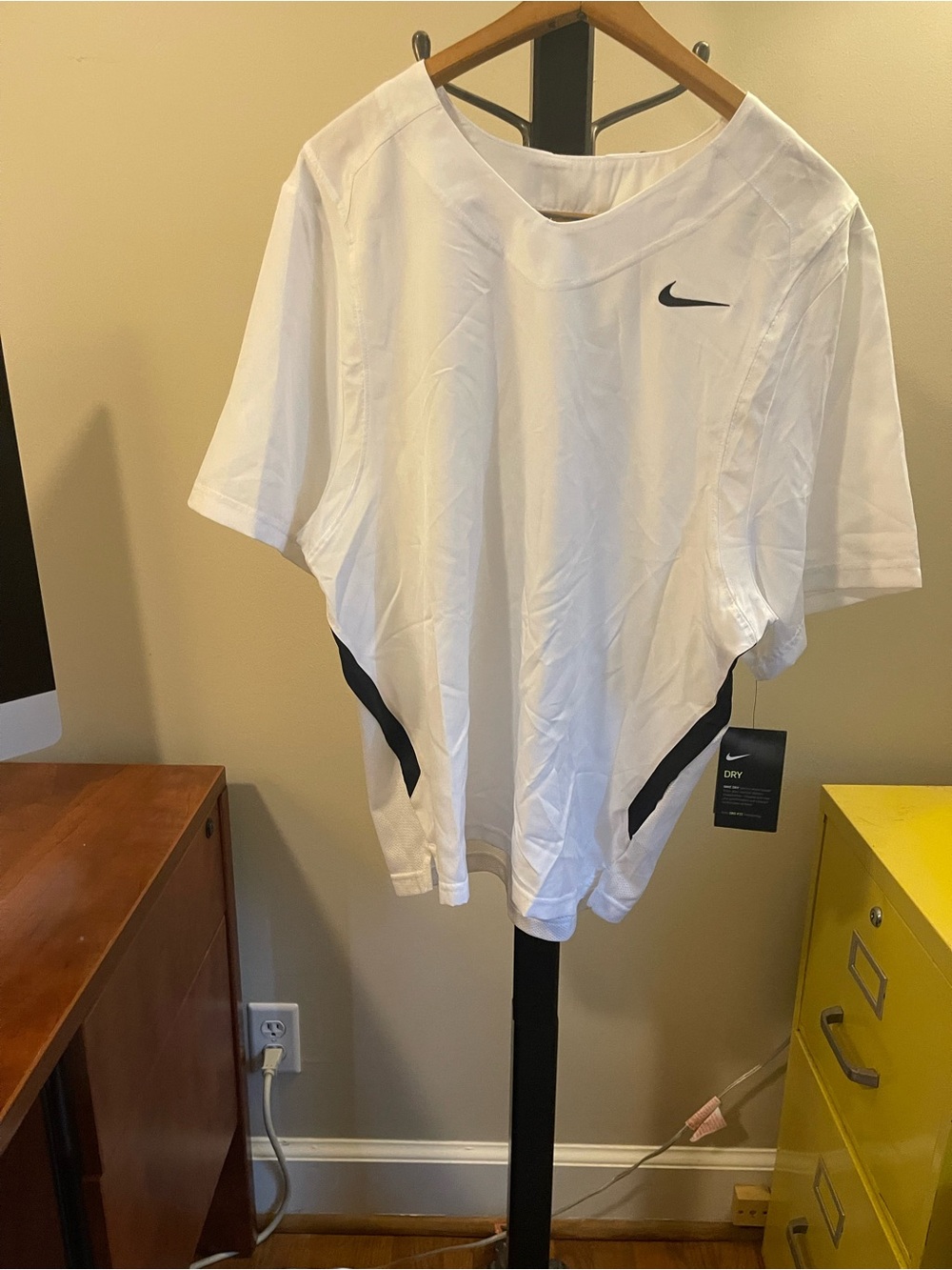 Nike White Short-Sleeve Dri-FIT Athletic Tee with Black Accents